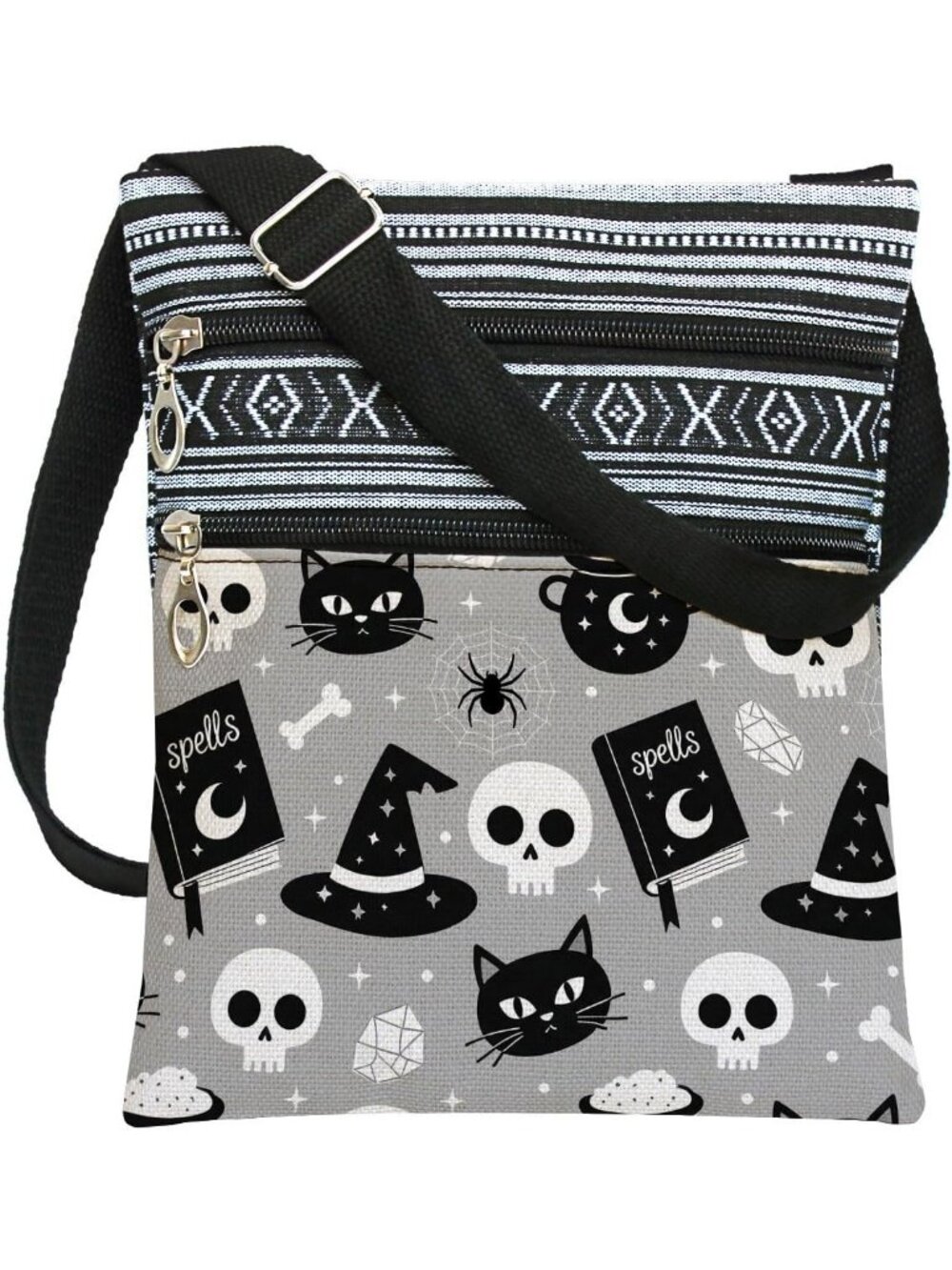 Women's Cream Red Halloween Pumpkin Bat Goth Skull Witch Crossbody Shoulder Bag